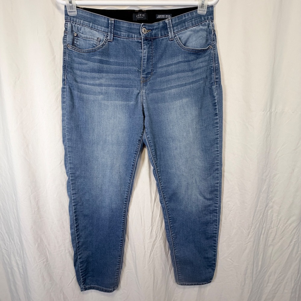 Curve Appeal High-Rise Skinny Jeans‎ Comfort Waist Blue Denim 14/32
